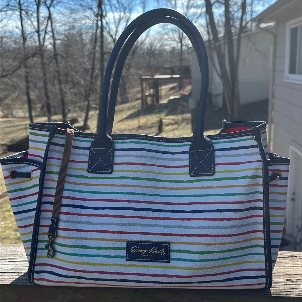 Dooney & Bourke Leather Watercolor Rainbow Striped Tote NWOT condition - Picture 4 of 10
